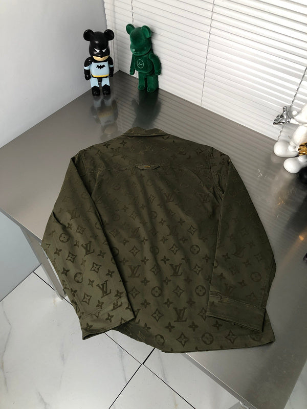 Front view of Louis Vuitton luxury clothing with signature branding