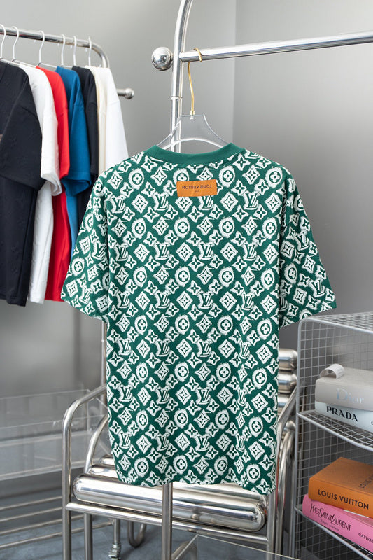 Side profile of Louis Vuitton cotton t-shirt with monogram-inspired silhouette