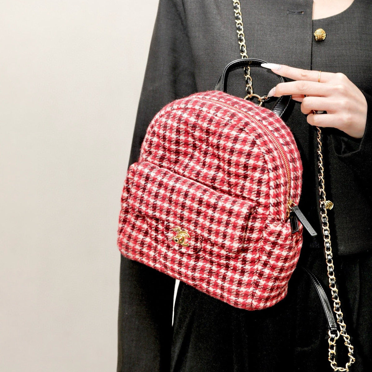 Chanel Tweed Backpack detail shot – authentic designer craftsmanship