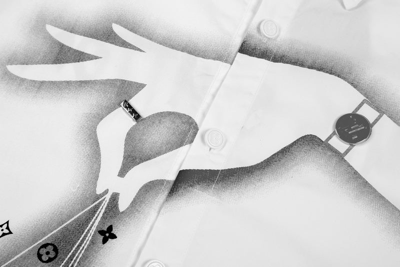 Close-up detail shot of Louis Vuitton luxury clothing with monogram-inspired silhouette