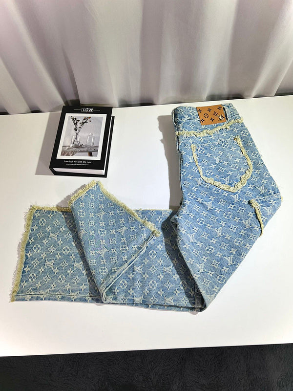 Close-up detail shot of Louis Vuitton luxury clothing with relaxed-fit cut