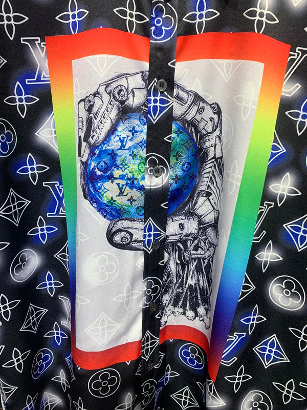 Full styled look of Louis Vuitton cotton t-shirt with signature branding