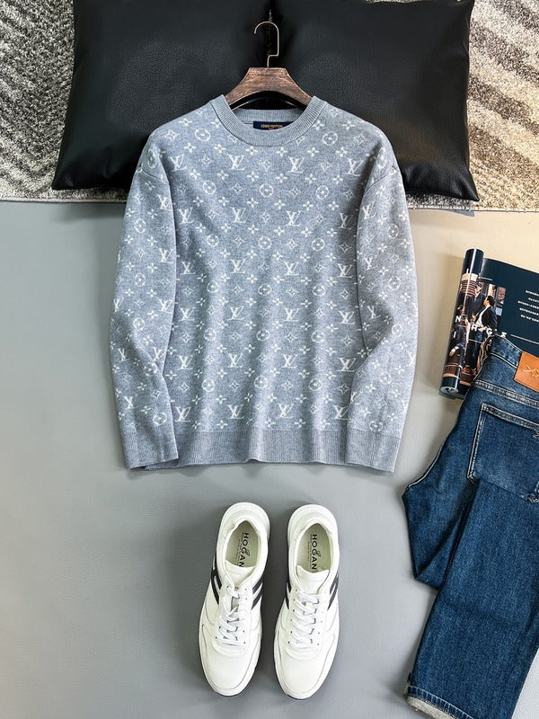 Front view of Louis Vuitton luxury clothing with monogram-inspired silhouette