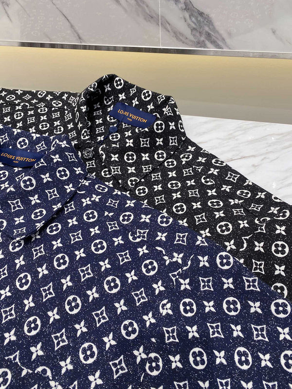 Side profile of Louis Vuitton luxury clothing with logo-detail design