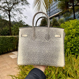 Side view of contemporary structured handbag