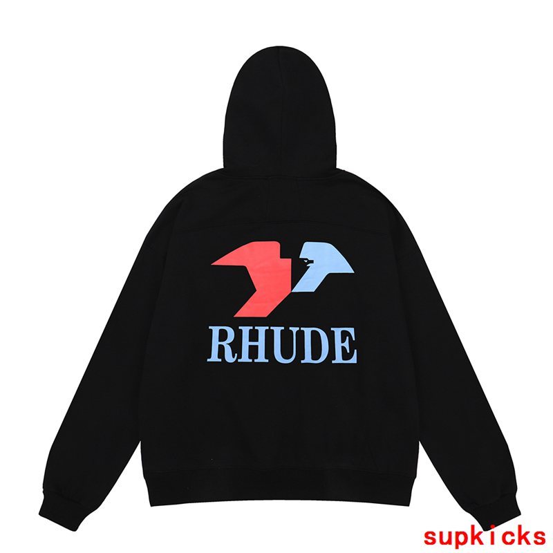 Close-up detail shot of Rhude luxury clothing with runway-inspired design
