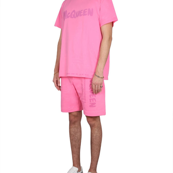 Alexander McQueen Shorts? Alexander Mcqueen Men Bermuda Shorts With Graffiti Logo Print Premium Designer Casual Shorts