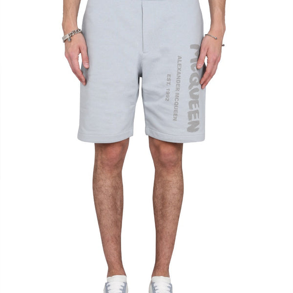 Alexander McQueen Shorts? Alexander Mcqueen Men Bermuda Shorts With Graffiti Logo Print Premium Designer Casual Shorts