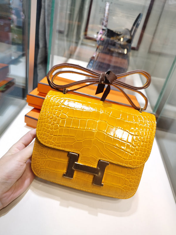 Side view of sleek structured handbag