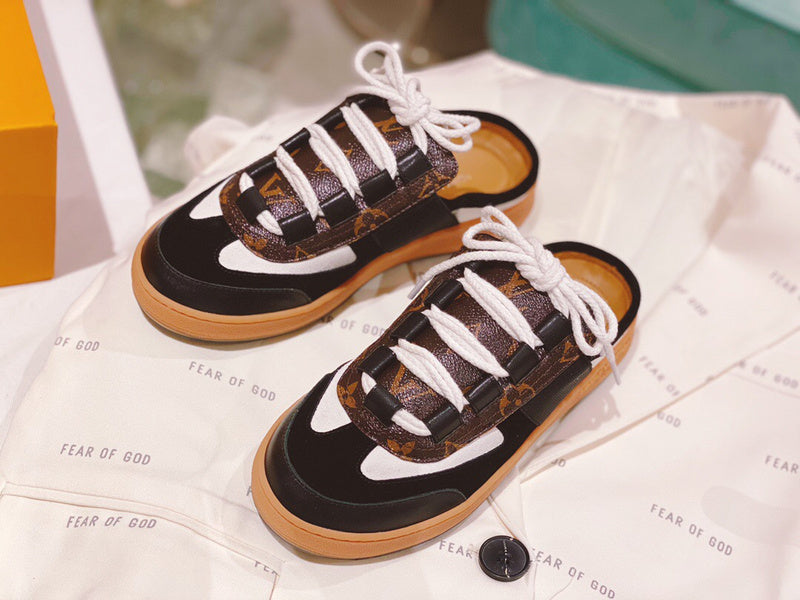 Louis Vuitton shoes Style 327 - close-up of iconic logo design (alternate angle)