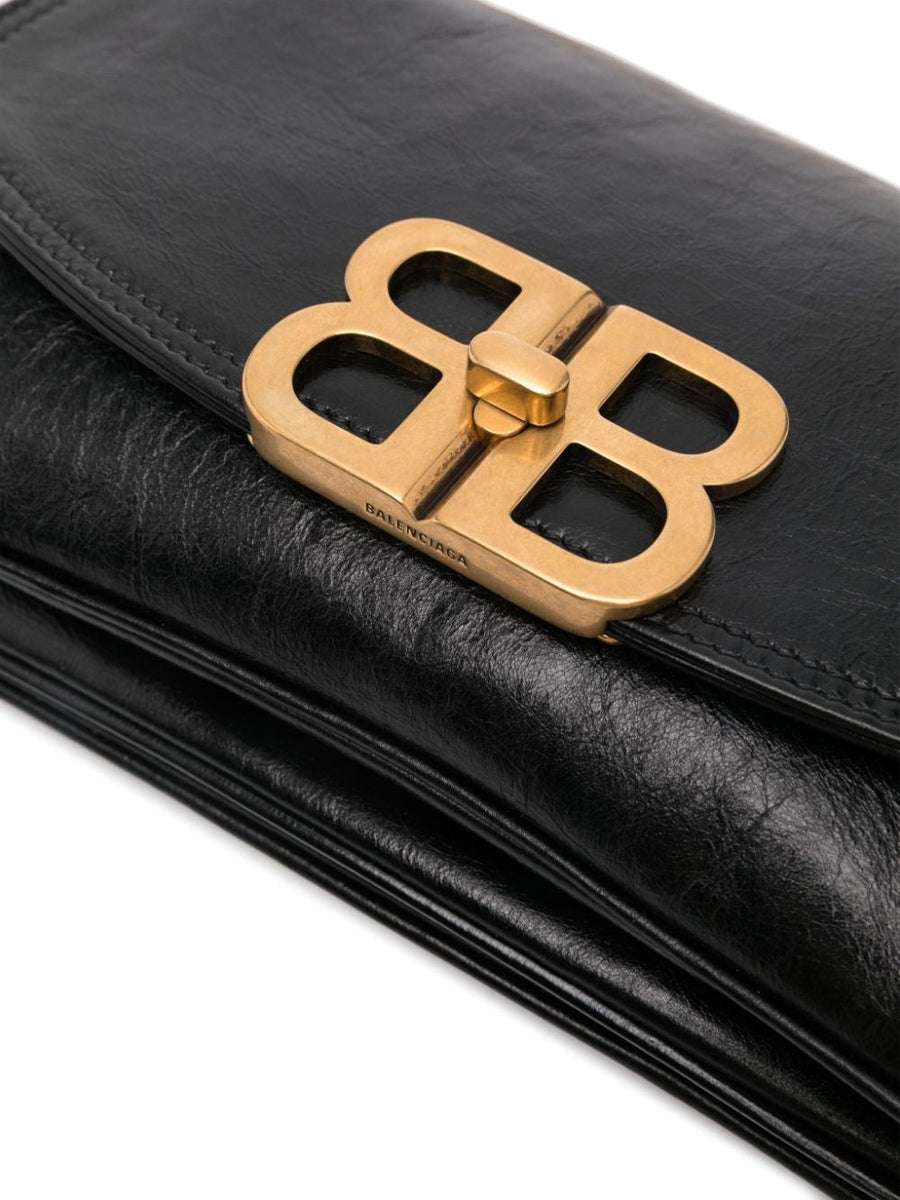 Close-up of Balenciaga shoulder bags hardware and fine stitching