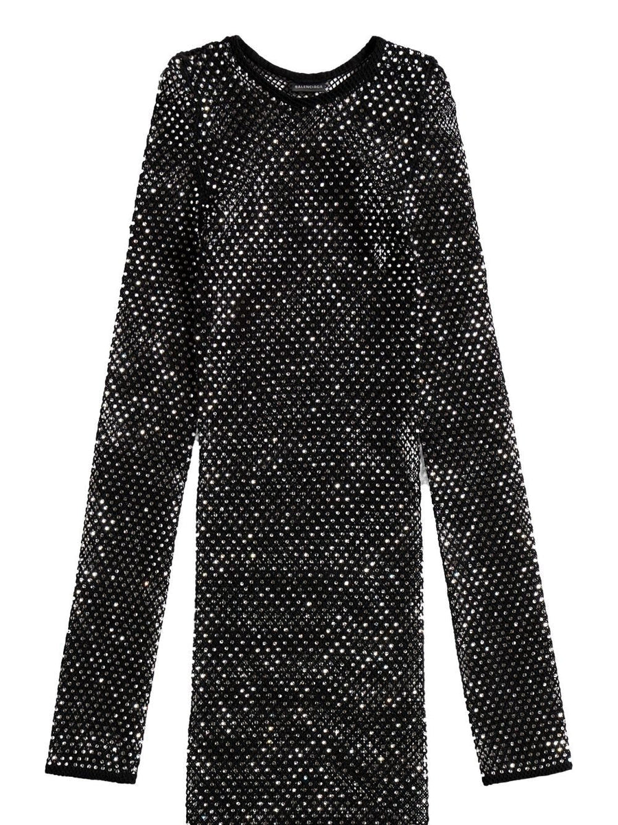 Balenciaga T-Shirts- BALENCIAGA Crystal Mesh Mini Top Casual Everyday Designer Tee
