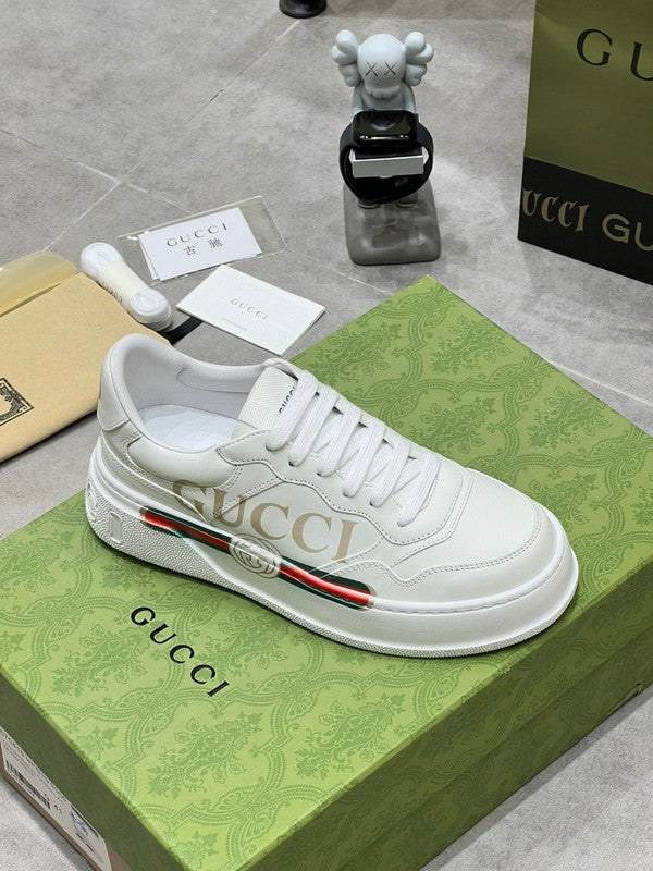 Side profile of Gucci tonal black sneakers padded collar comfort