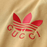 Front view of Gucci luxury clothing with signature branding
