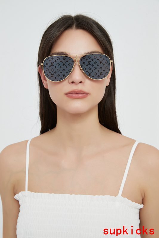 Close-up detail view of Louis Vuitton unisex sunglasses