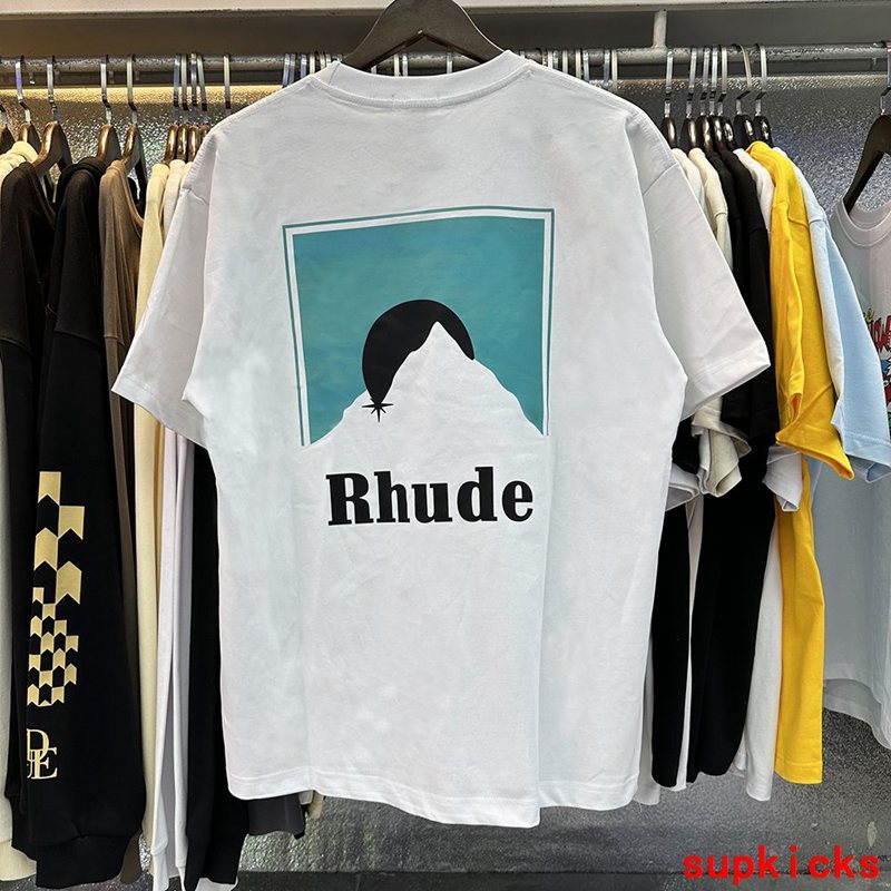 Full styled look of Rhude luxury clothing with relaxed-fit cut