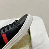 Side profile of Gucci tonal black sneakers chunky sole construction