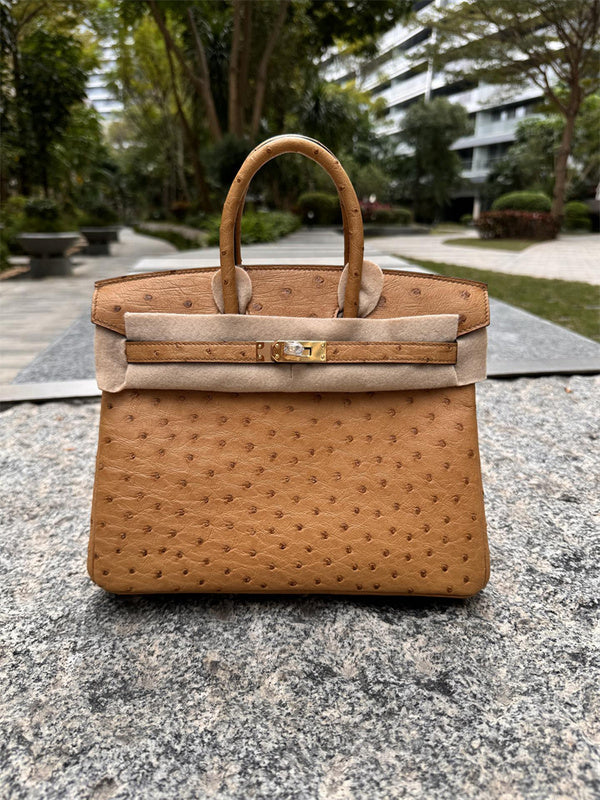Side view of modern structured handbag