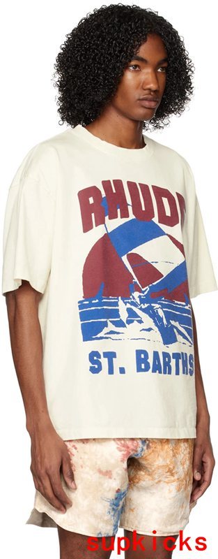 Full styled look of Rhude luxury clothing with relaxed-fit cut