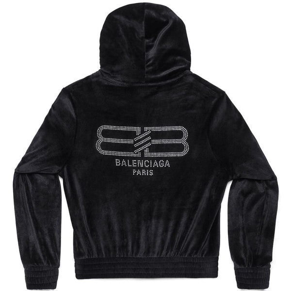 Balenciaga Hoodies? BALENCIAGA Velvet Zip-Up Hoodie with Crystal Embellishments Premium Designer Casual Hoodie