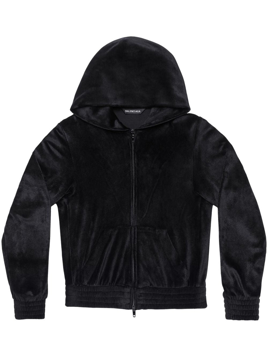 Balenciaga Hoodies? BALENCIAGA Velvet Zip-Up Hoodie with Crystal Embellishments Premium Designer Casual Hoodie