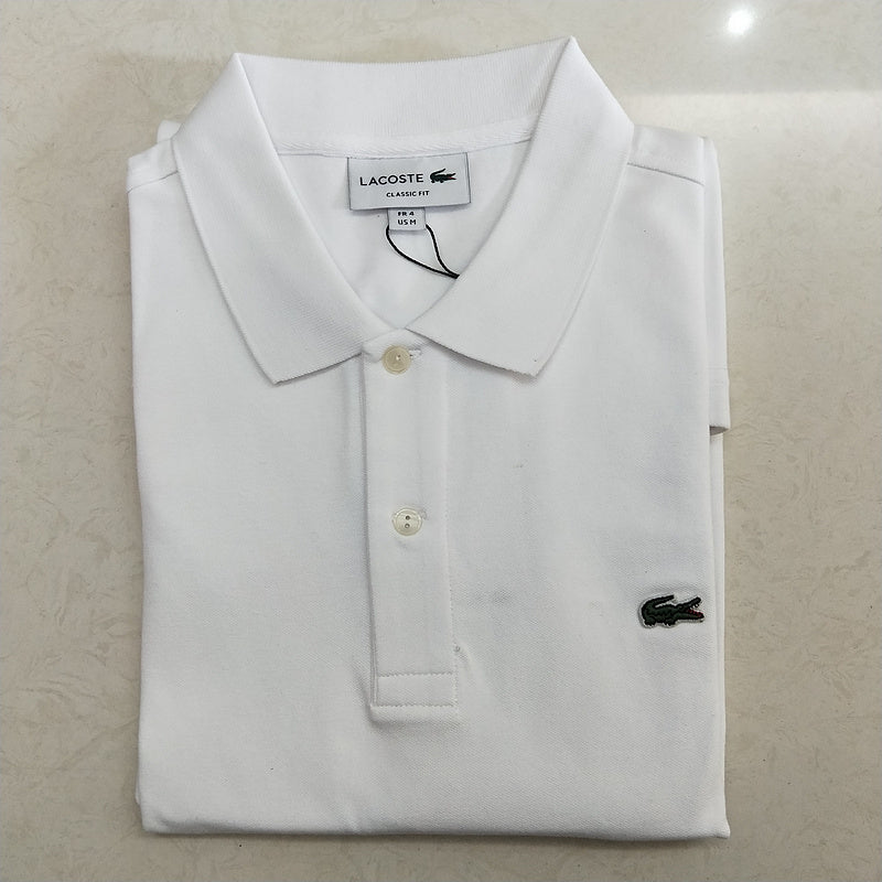 Side profile of Lacoste luxury clothing with monogram-inspired silhouette