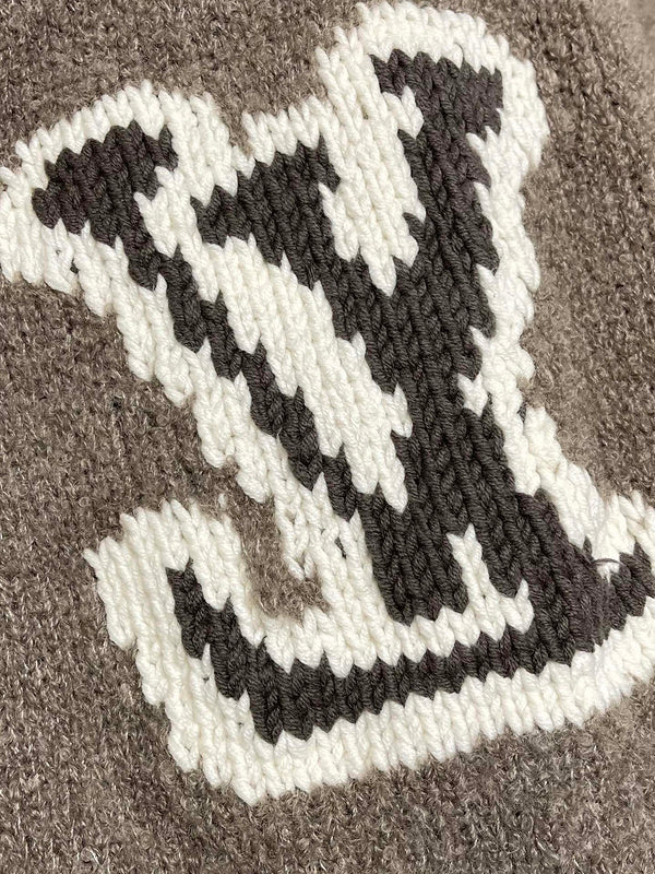Front view of Louis Vuitton luxury clothing with monogram-inspired silhouette