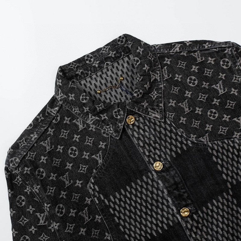 Close-up detail shot of Louis Vuitton luxury clothing with relaxed-fit cut