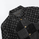 Close-up detail shot of Louis Vuitton luxury clothing with relaxed-fit cut