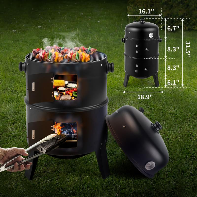 Smoker Carbon Grill, Portable Charcoal BBQ Barrel Grill