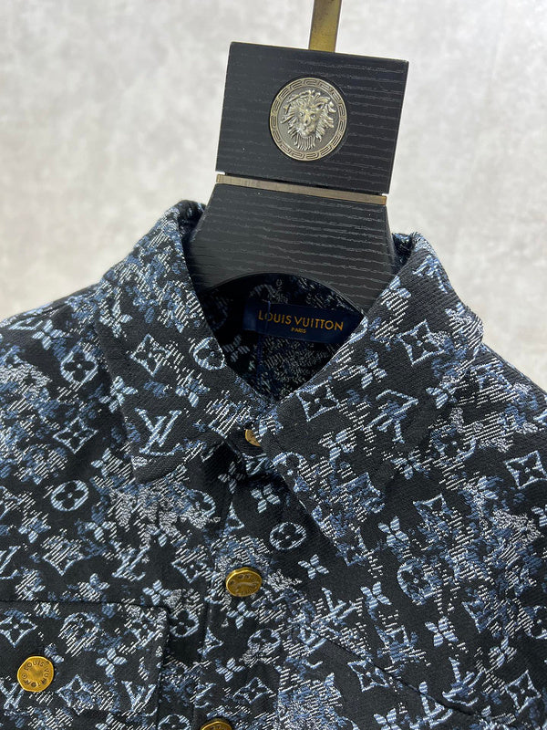 Full styled look of Louis Vuitton luxury clothing with label-forward styling