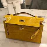 Side view of classic structured handbag