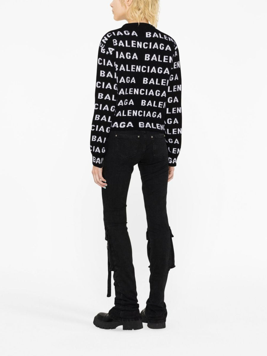 Balenciaga Sweaters? BALENCIAGA Allover Logo Wool Cropped Sweater for Women Luxury Designer Knit Sweater