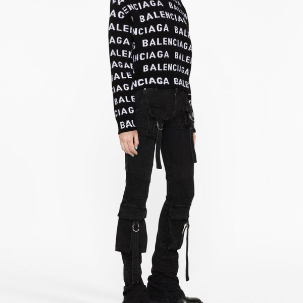Balenciaga Sweaters- BALENCIAGA Allover Logo Wool Cropped Sweater for Women Premium Casual Designer Knitwear