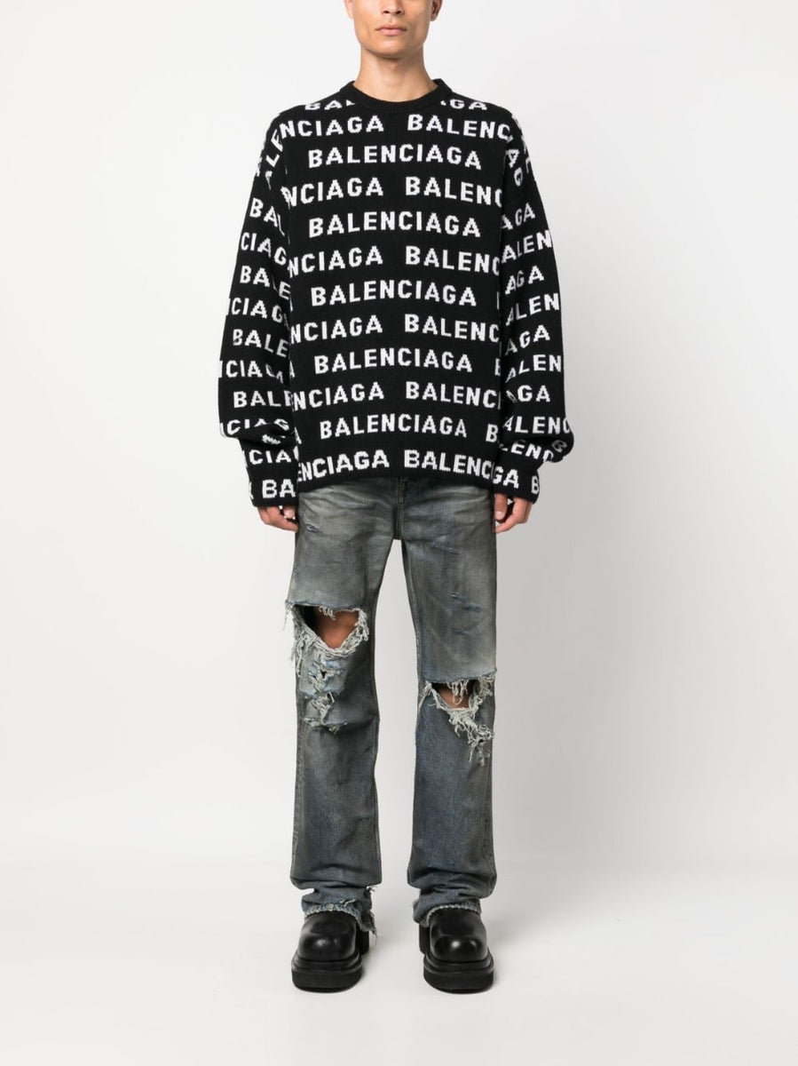 Balenciaga Sweaters- BALENCIAGA Allover Logo Crewneck Sweater - Men’s Size Luxury Designer Knit Sweater