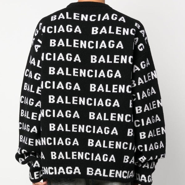 Balenciaga Sweaters- BALENCIAGA Allover Logo Crewneck Sweater - Men’s Size Luxury Designer Knit Sweater
