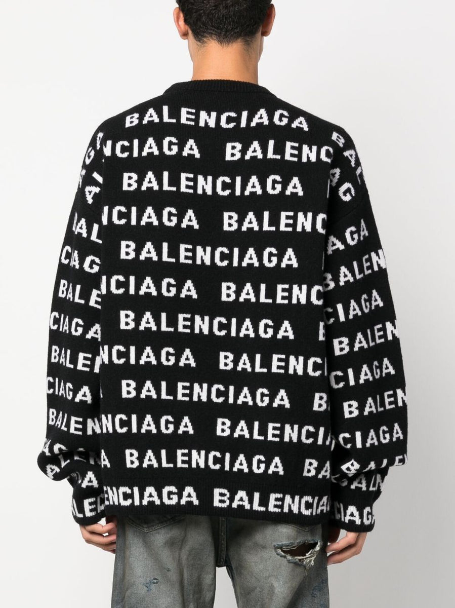 Balenciaga Sweaters? BALENCIAGA Allover Logo Crewneck Sweater - Men’s Size Luxury Designer Knit Sweater