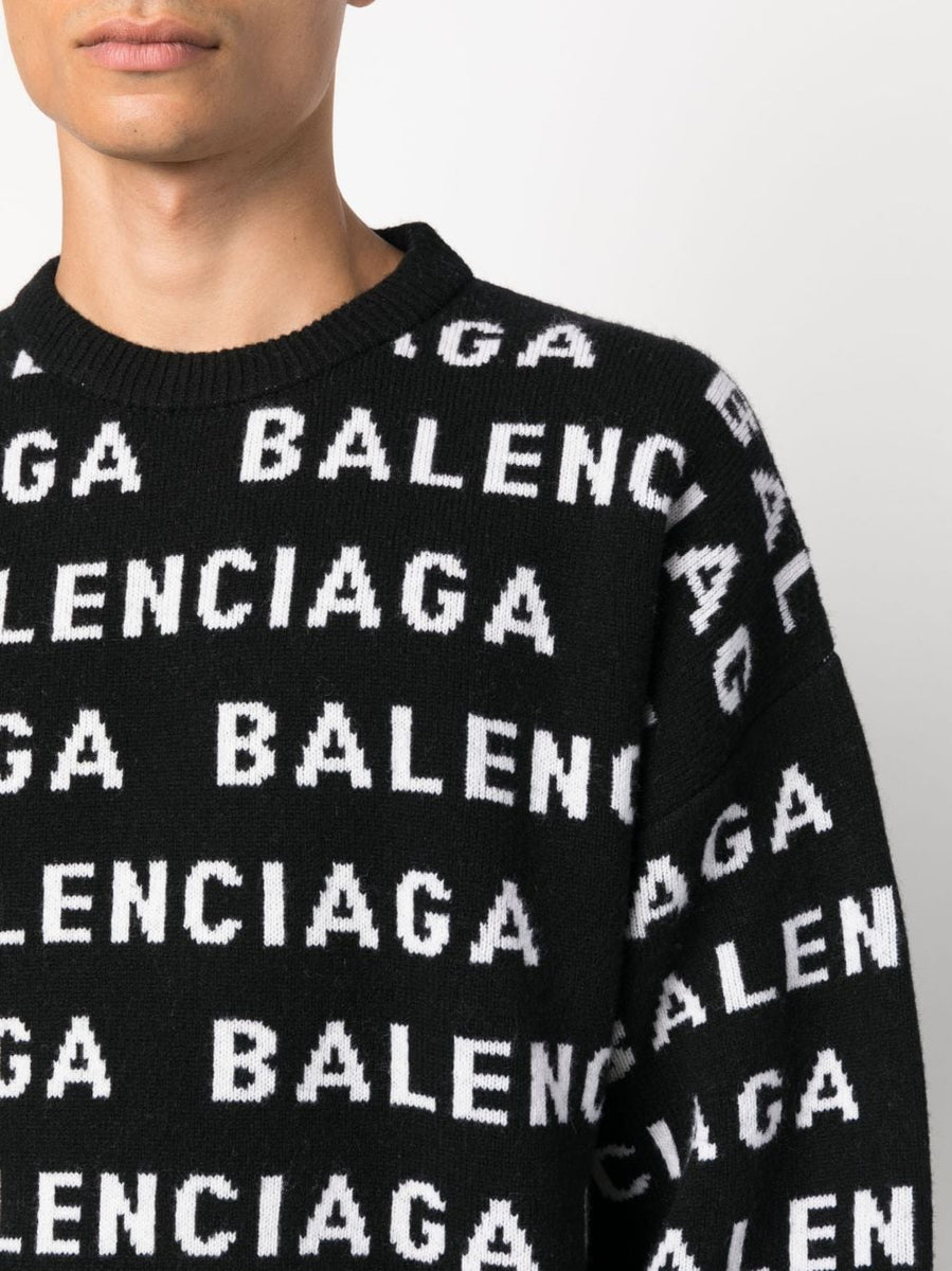 Balenciaga Sweaters- BALENCIAGA Allover Logo Crewneck Sweater - Men’s Size Luxury Designer Knit Sweater