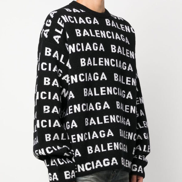 Balenciaga Sweaters- BALENCIAGA Allover Logo Crewneck Sweater - Men’s Size Luxury Designer Knit Sweater