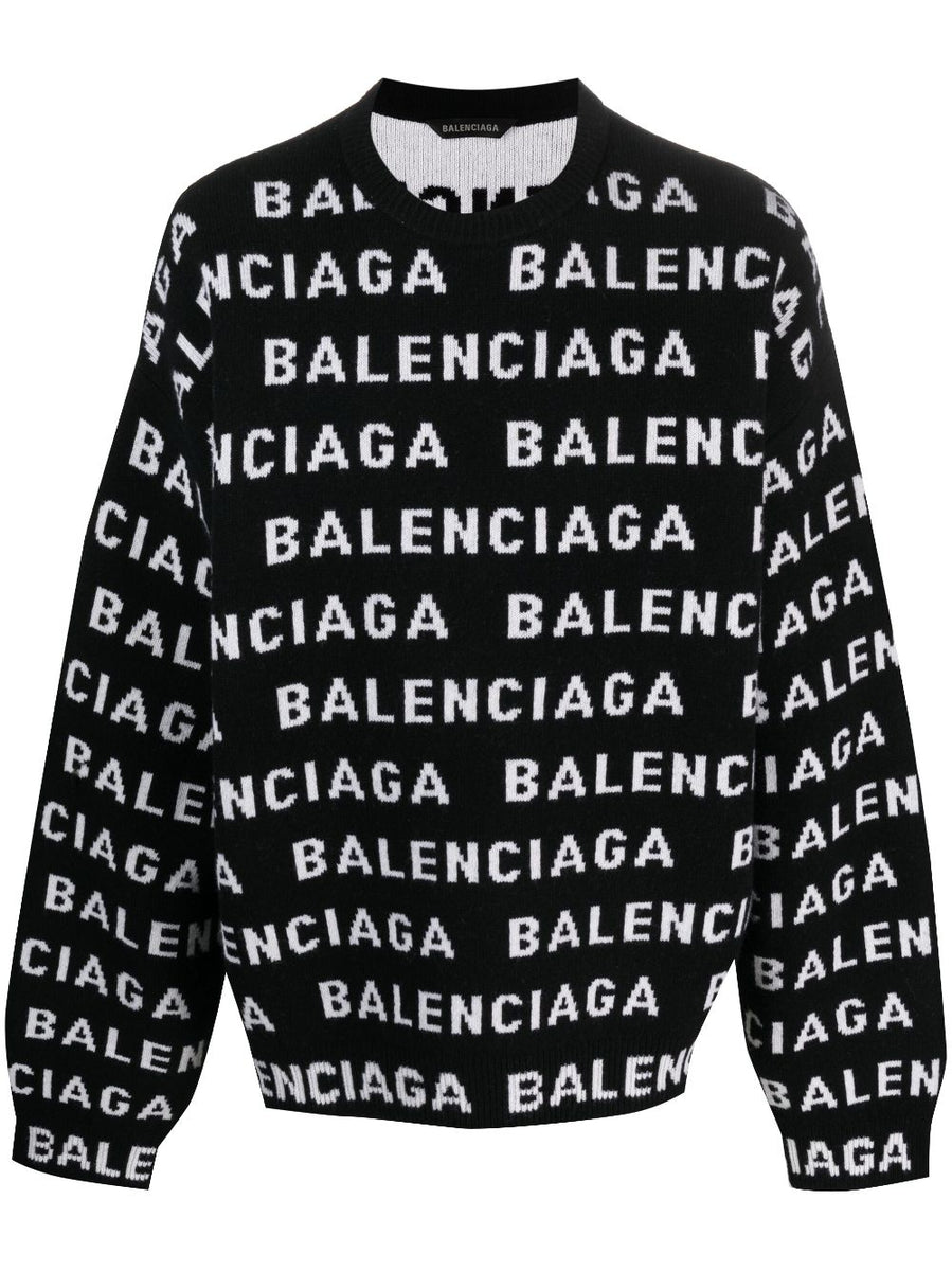 Balenciaga Sweaters- BALENCIAGA Allover Logo Crewneck Sweater - Men’s Size Luxury Designer Knit Sweater
