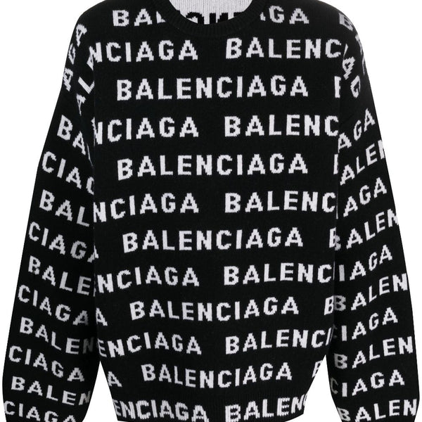 Balenciaga Sweaters- BALENCIAGA Allover Logo Crewneck Sweater - Men’s Size Luxury Designer Knit Sweater