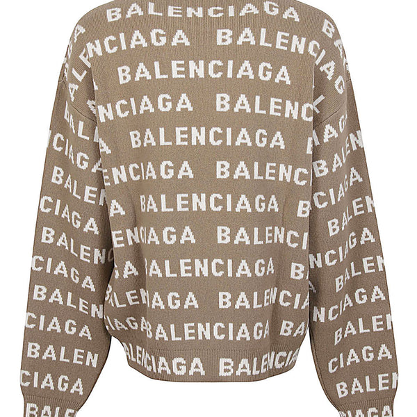 Balenciaga Sweaters? BALENCIAGA Allover Logo Crewneck Sweater Luxury Designer Knit Sweater