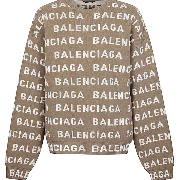 Balenciaga Sweaters- BALENCIAGA Allover Logo Crewneck Sweater Luxury Designer Knit Sweater