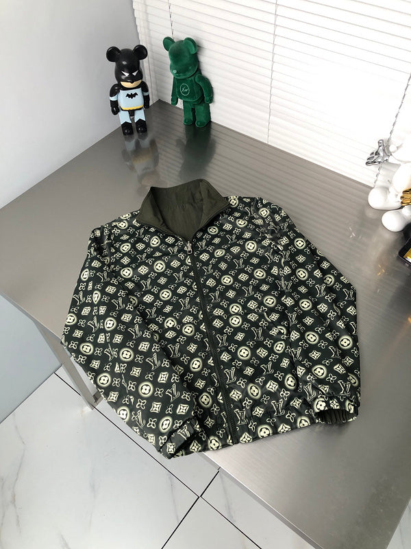 Side profile of Louis Vuitton luxury clothing with signature branding