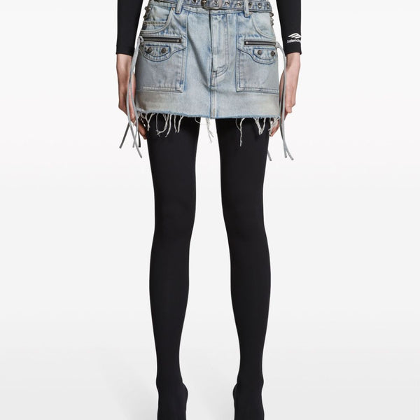 Balenciaga Skirts- BALENCIAGA Fringe Edge Low Waist Denim Mini Skirt Chic Everyday Designer Skirt