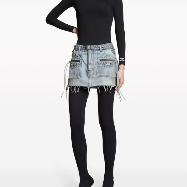 Balenciaga Skirts- BALENCIAGA Fringe Edge Low Waist Denim Mini Skirt Chic Everyday Designer Skirt