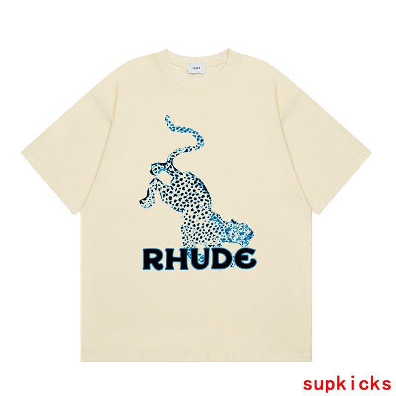 Side profile of Rhude luxury clothing with contemporary cut