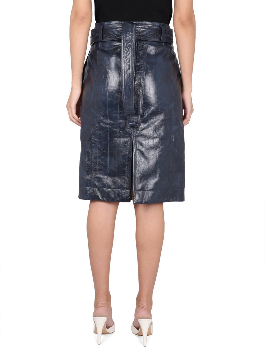 Bottega Veneta Skirts? Bottega Veneta Women Leather Midi Skirt Chic Everyday Designer Skirt
