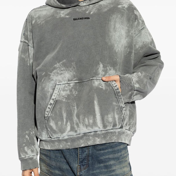 Balenciaga Hoodies? BALENCIAGA Medium Fit Hoodie with Stained Effect Comfortable Luxury Streetwear Hoodie