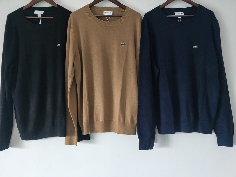 Front view of Lacoste luxury clothing with monogram-inspired silhouette